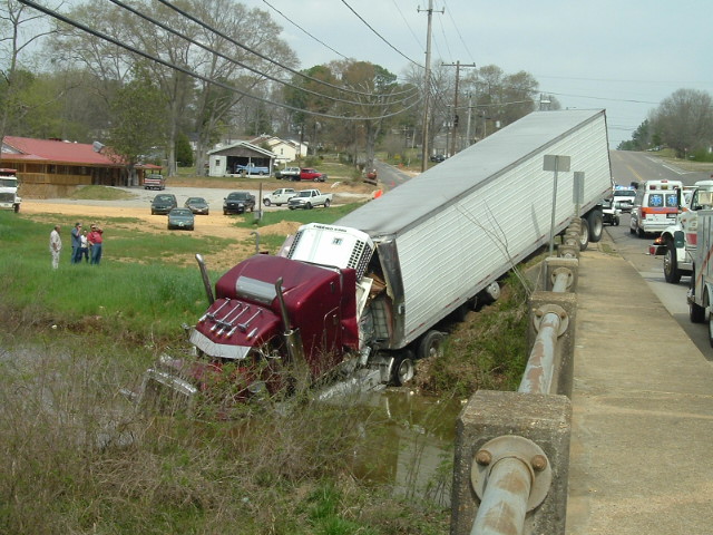 Truck in ditch near Ragsdale Creek Bridge